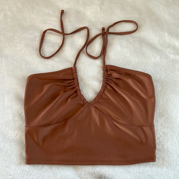 Tops - Brown Satin Crop Top